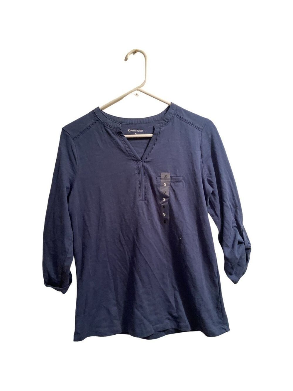 Northcrest NWT Navy Blue Blouse Womens Small V-neck Lightweight Business Casual